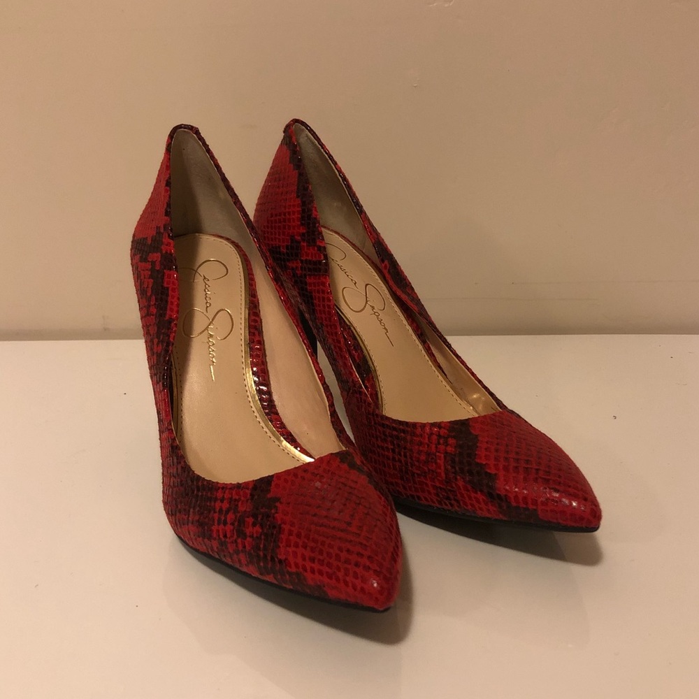 Jessica Simpson red snake skin heels